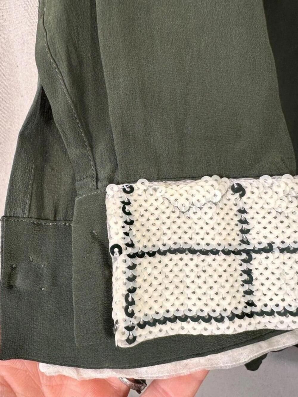 Silk Olive Shift Mini w/ Check Peter Pan Collar & Cuffs | English Ivy–Inspired - Picture 3 of 16